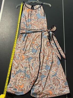 Halter Paisley Wrap Maxi Dress in Peach & Light Blue